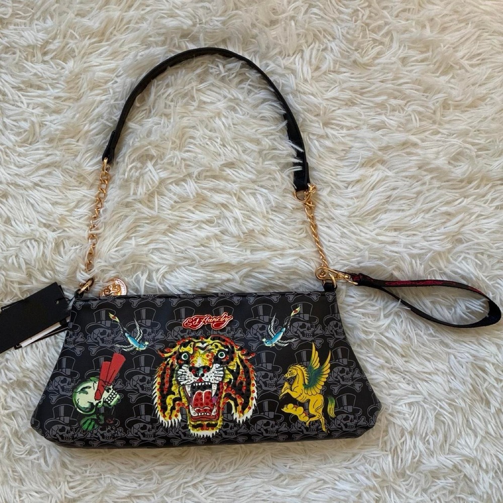 NWT Y2K Streetwear Grunge Punk Ed Hardy black purse Tiger Pegasus Graphic